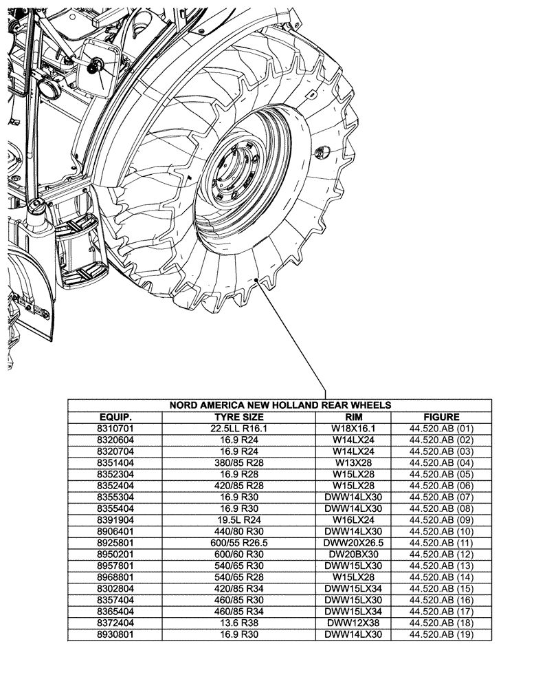 Схема запчастей Case IH FARMALL 85C - (44.000.00[04]) - SECTION INDEX - REAR WHEELS (44) - WHEELS