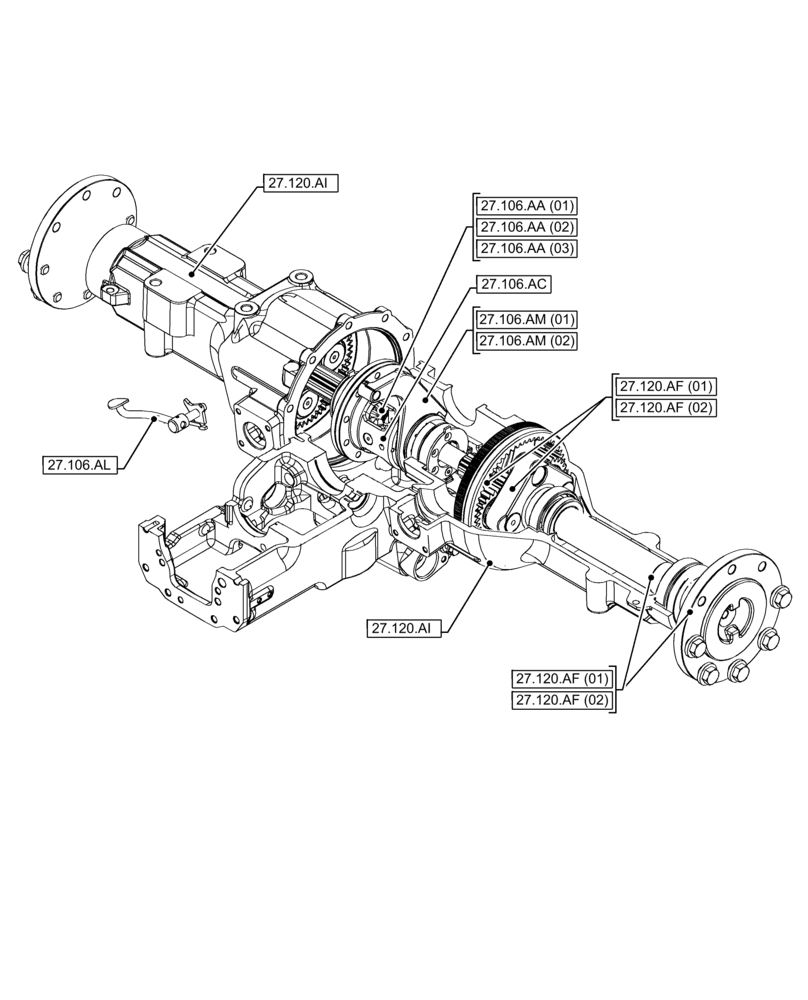 Схема запчастей Case IH FARMALL 75C - (27.000.00) - SECTION INDEX - REAR DRIVE AXLE (27) - REAR AXLE SYSTEM