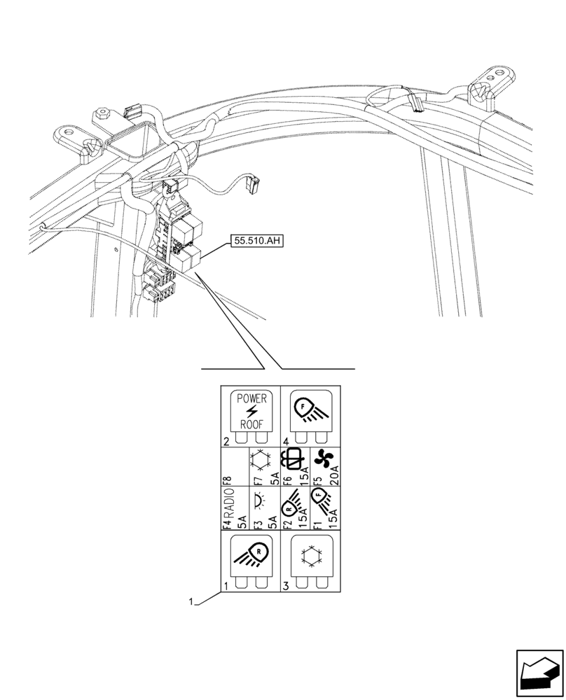 Схема запчастей Case IH FARMALL 75C - (90.108.AC[02]) - VAR - 336754, 391754 - DECALS, FUSE, CAB (90) - PLATFORM, CAB, BODYWORK AND DECALS
