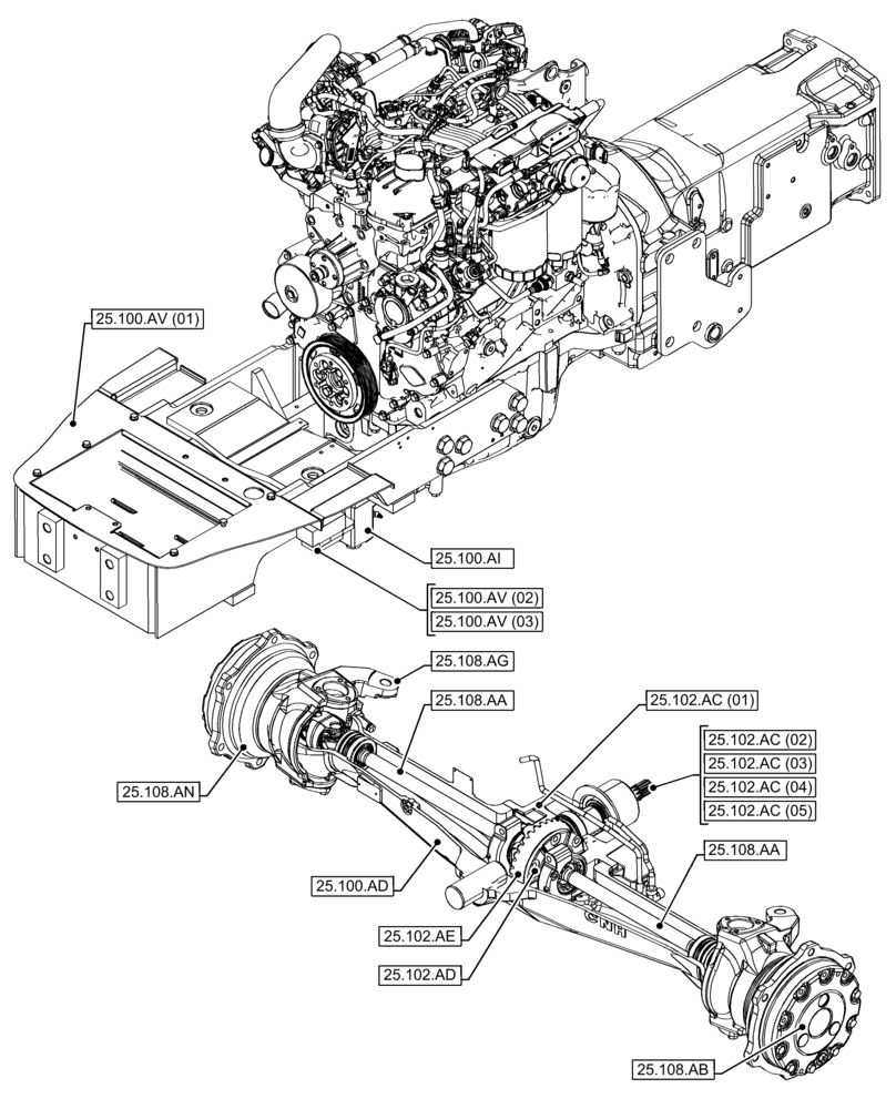 Схема запчастей Case IH FARMALL 65C - (25.000.00[01]) - SECTON INDEX - FRONT MECHANICAL DRIVE (25) - FRONT AXLE SYSTEM