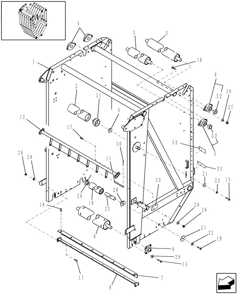 Схема запчастей Case IH RBX463 - (14.45) - TAILGATE & SMOOTH ROLL (14) - BALE CHAMBER