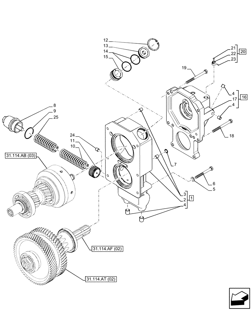 Схема запчастей Case IH FARMALL 115C - (31.114.AH[02]) - VAR - 743566 - PTO, COVERS (540/540E RPM, POWERSHUTTLE) (31) - IMPLEMENT POWER TAKE OFF