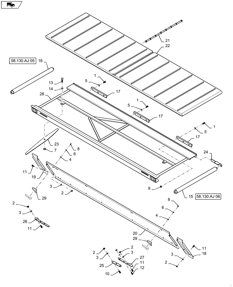 Схема запчастей Case IH DH363 - (58.130.AJ[02]) - DRAPER, DECK, SINGLE SWATH, 30FT RH (58) - ATTACHMENTS/HEADERS