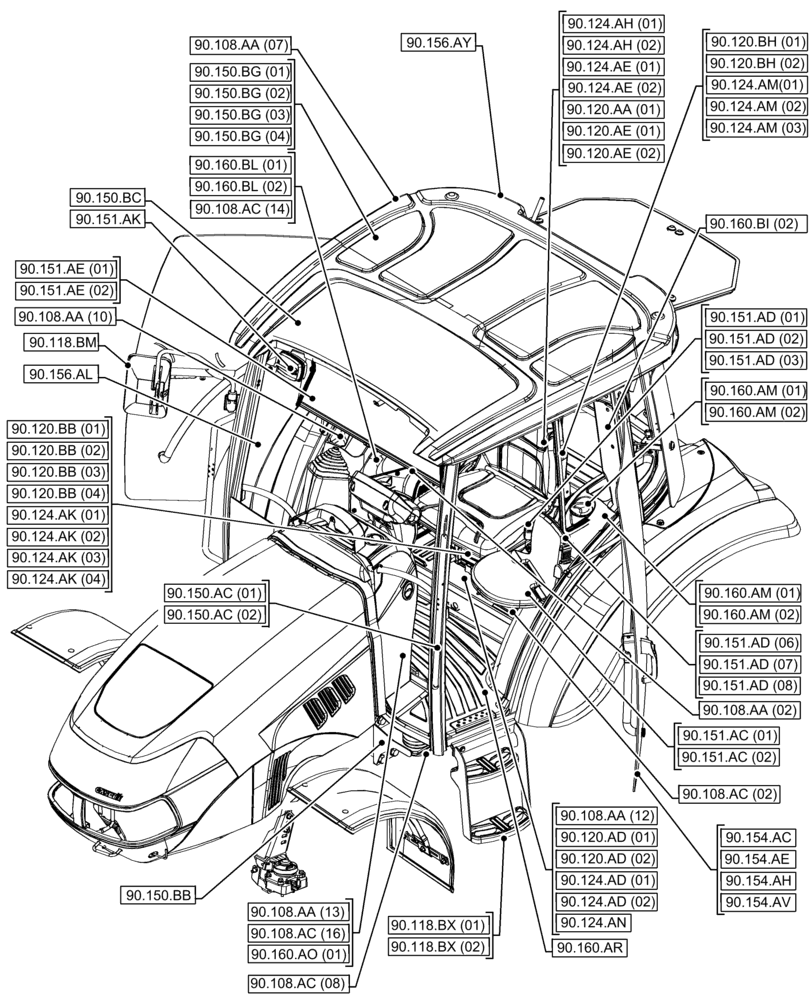 Схема запчастей Case IH FARMALL 65C - (90.000.00[01]) - SECTION INDEX - PLATFORM, CAB, BODYWORK AND DECALS (90) - PLATFORM, CAB, BODYWORK AND DECALS