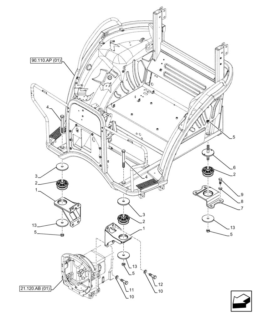 Схема запчастей Case IH FARMALL 75C - (90.118.CC) - VAR - 334187, 334190, 392315 - PLATFORM, SUPPORT, W/O CAB (90) - PLATFORM, CAB, BODYWORK AND DECALS