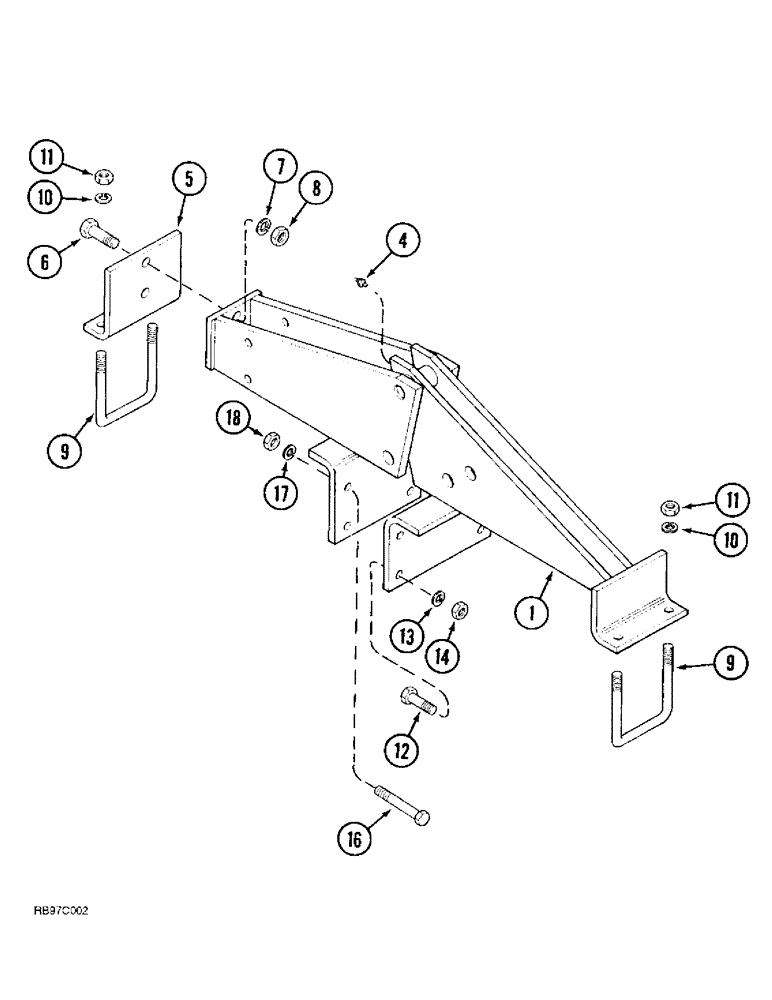 Схема запчастей Case IH 4300 - (9-060) - REAR SECONDARY WING LIFT HINGE, LOW TRANSPORT, DOUBLE FOLD, FLOATING (09) - CHASSIS/ATTACHMENTS
