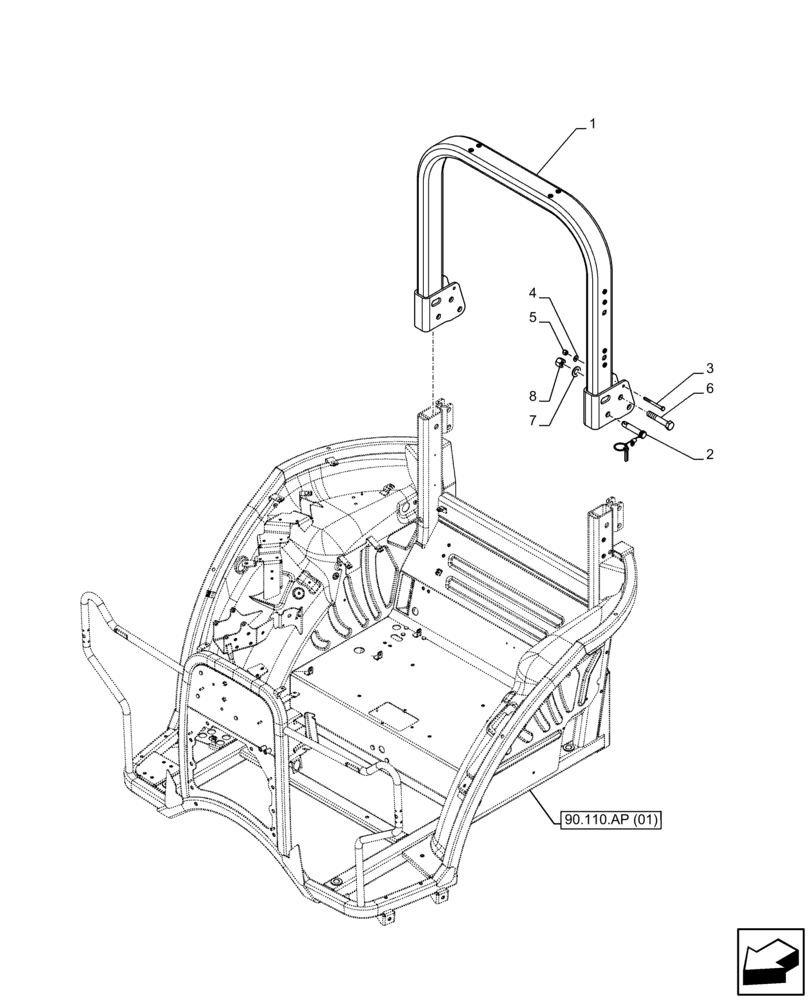 Схема запчастей Case IH FARMALL 75C - (90.114.AQ[01]) - VAR - 334187, 334190, 392315 - ROPS, W/O CAB (90) - PLATFORM, CAB, BODYWORK AND DECALS