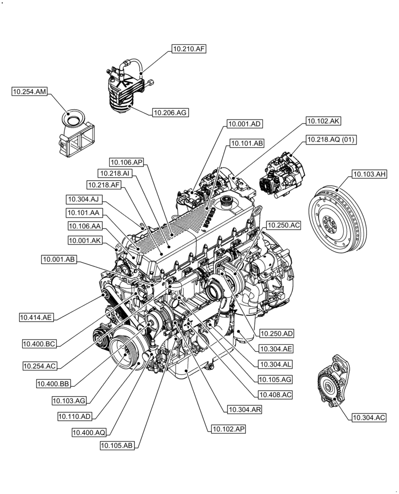 Схема запчастей Case IH F2CFE614A B003 - (10.000.00) - SECTION INDEX - ENGINE (10) - ENGINE