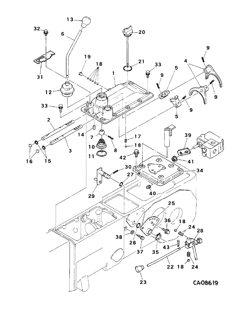 Схема запчастей Case IH 254 - (07-39) - DRIVE TRAIN, RANGE AND SHIFT CONTROLS, SYNCHROMESH TRANSMISSION, 244 AND 254 (04) - Drive Train