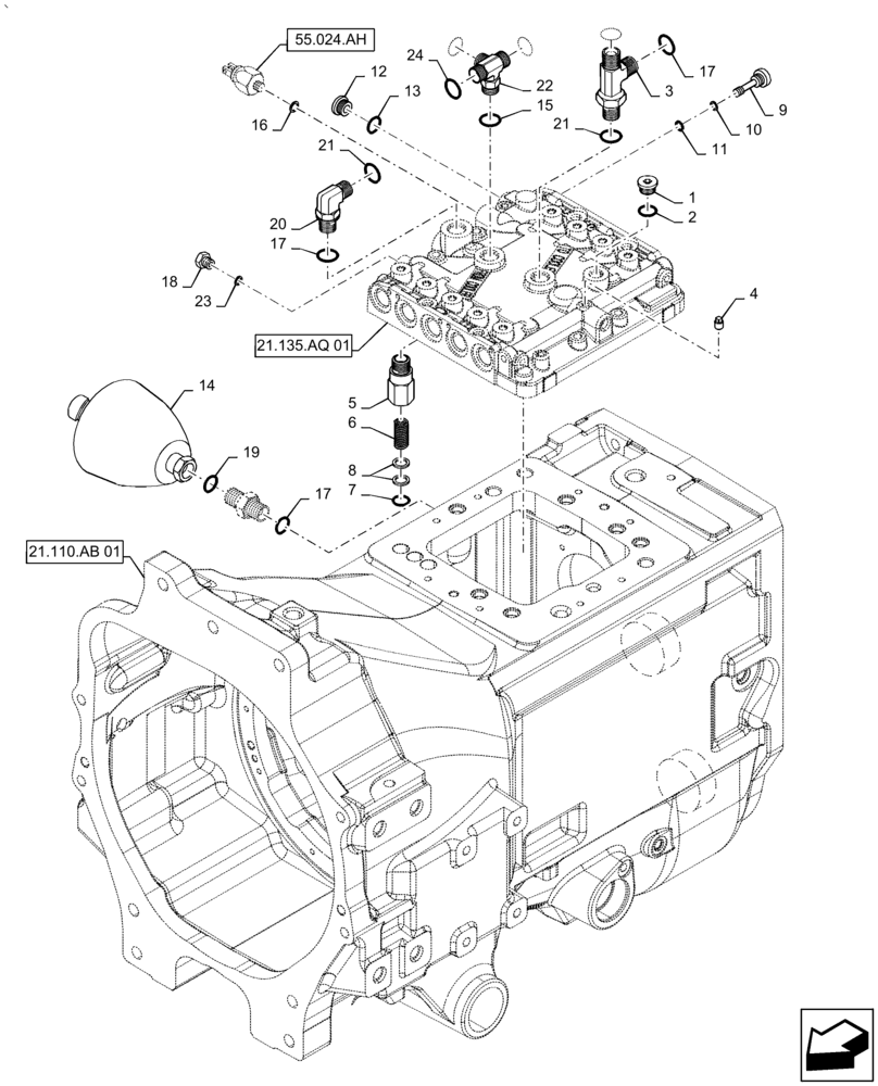 Схема запчастей Case IH PUMA 2304 - (21.135.AQ[02]) - TRASMISSION 19X6 FPS - TOP COVER CONTROL VALVE AND RELATED PARTS (21) - TRANSMISSION