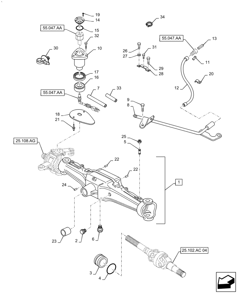 Схема запчастей Case IH PUMA 2304 - (25.100.AV[03]) - FRONT AXLE, BOX, STEERING SENSOR (25) - FRONT AXLE SYSTEM