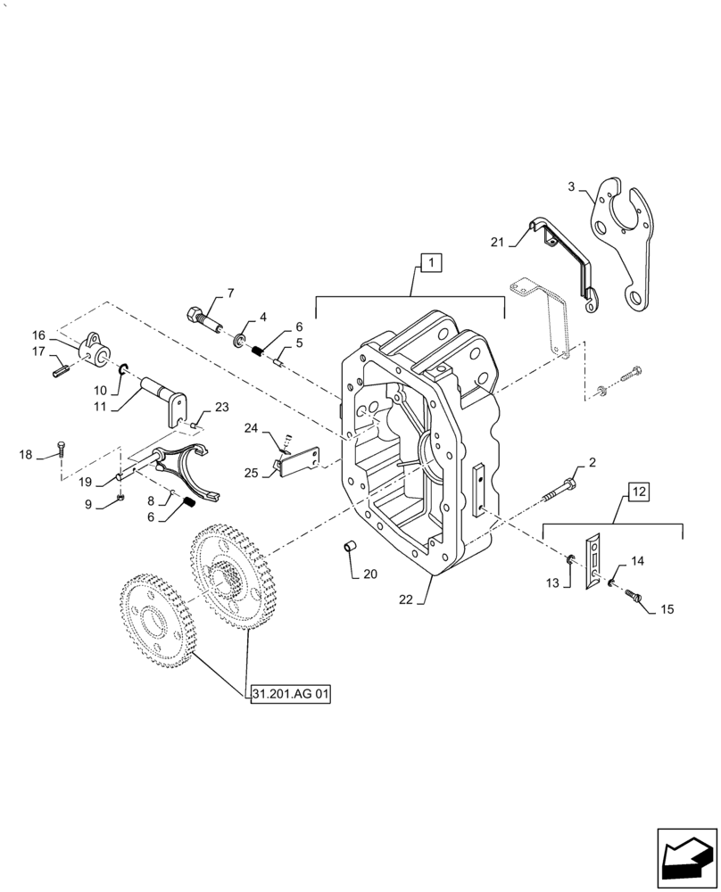 Схема запчастей Case IH PUMA1854 - (31.110.AB[02]) - POWER TAKE-OFF 540E/1000 RPM - COVER AND ENGAGEMENT (31) - IMPLEMENT POWER TAKE OFF