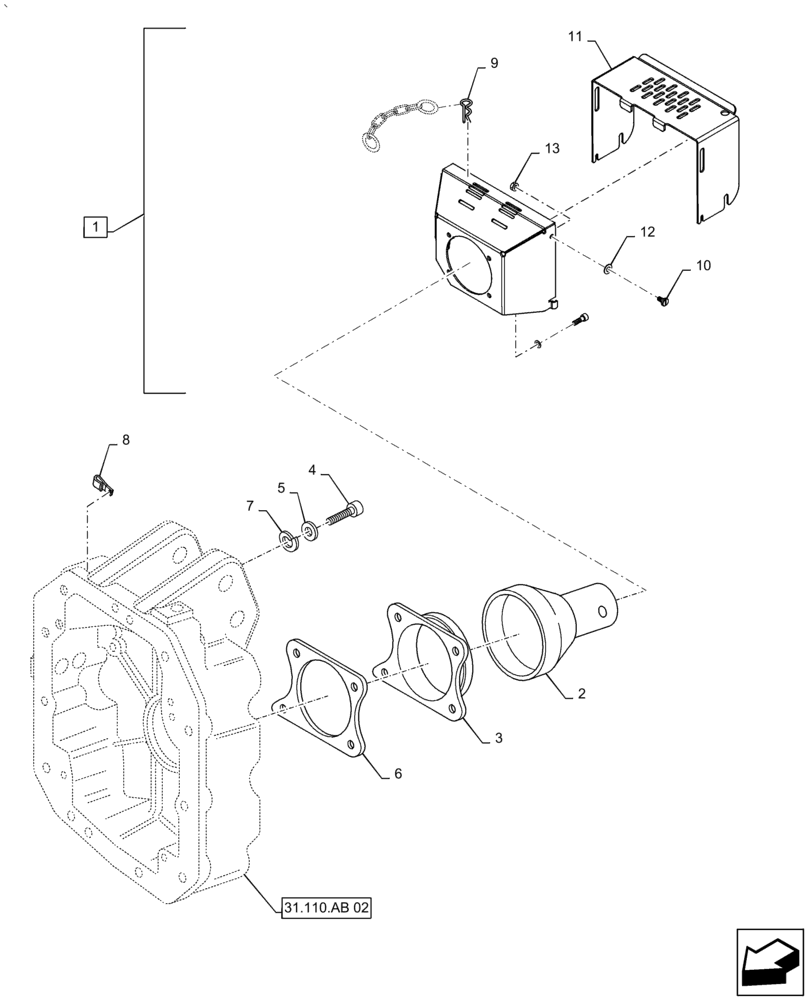 Схема запчастей Case IH PUMA 2304 - (31.201.AG[03]) - POWER TAKE-OFF 540E/1000 RPM - SHIELDS (31) - IMPLEMENT POWER TAKE OFF