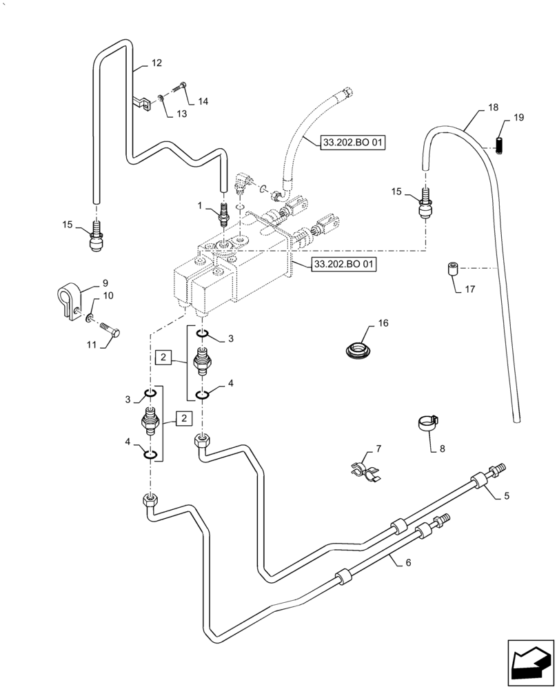 Схема запчастей Case IH PUMA 2304 - (33.202.BO[02]) - BRAKE PEDAL, PIPE (33) - BRAKES & CONTROLS