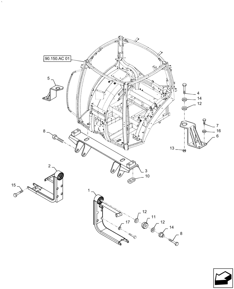 Схема запчастей Case IH PUMA 2304 - (90.150.BB[01]) - CAB, SUPPORT (90) - PLATFORM, CAB, BODYWORK AND DECALS