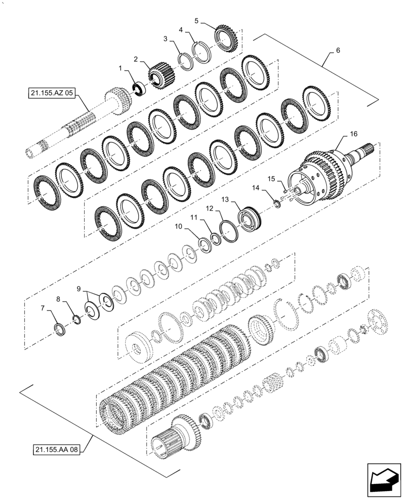 Схема запчастей Case IH PUMA1854 - (21.155.AA[07]) - CENTRAL REDUCTION GEARS - FAST/SLOW RANGE CLUTCH (21) - TRANSMISSION