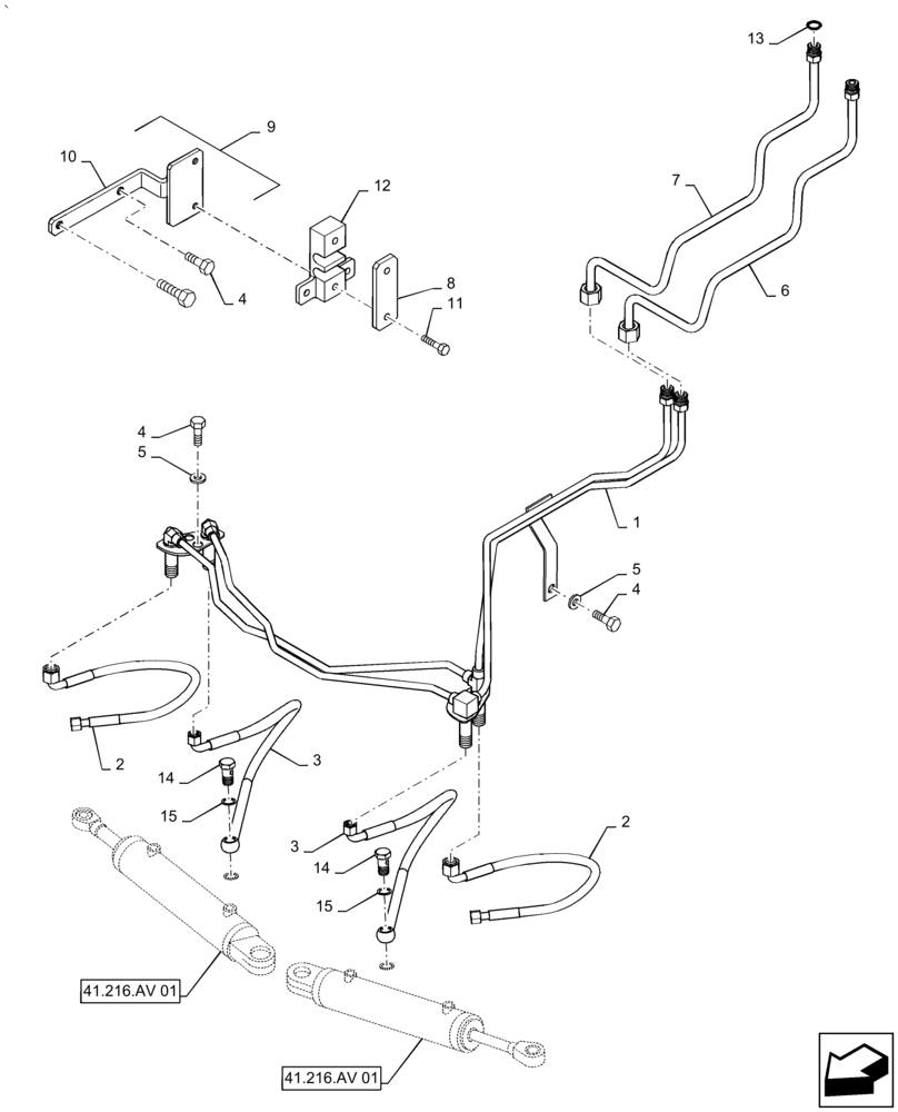Схема запчастей Case IH PUMA 2304 - (41.216.AV[02]) - STEERING CYLINDER PIPES AND POWER STEERING PIPES (41) - STEERING