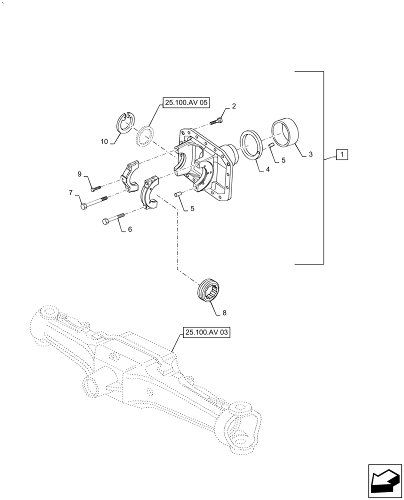 Схема запчастей Case IH PUMA2104 - (25.100.AV[04]) - FRONT AXLE SUPPORT (25) - FRONT AXLE SYSTEM
