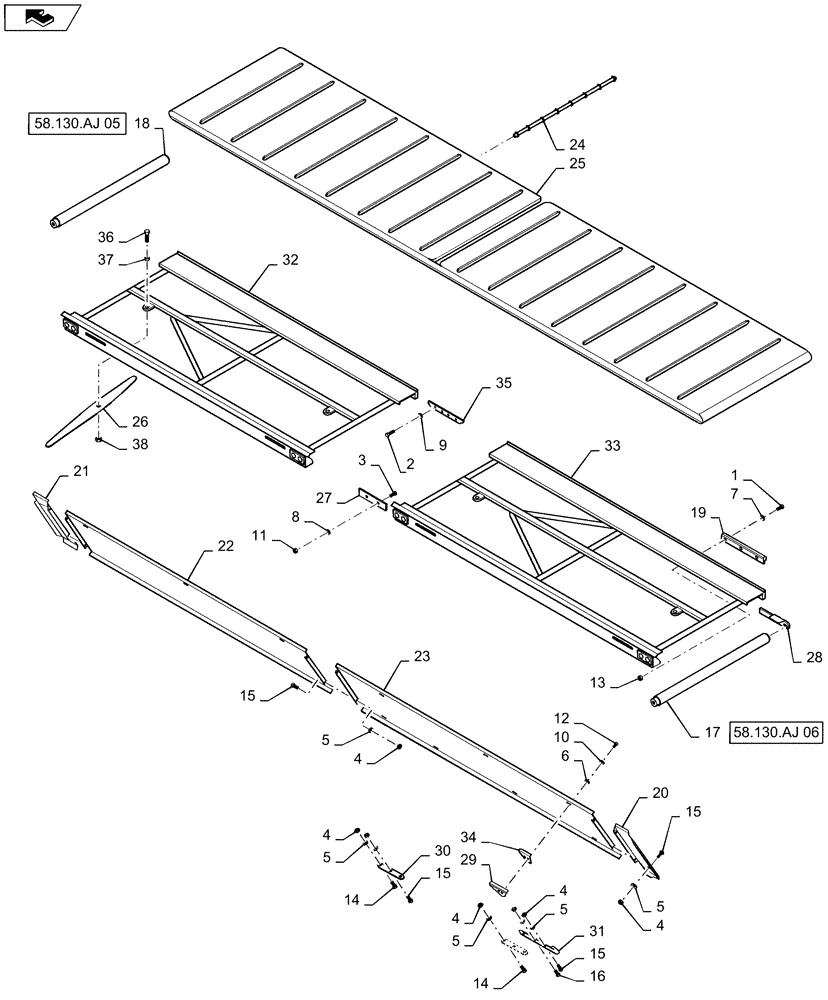 Схема запчастей Case IH DH363 - (58.130.AJ[03]) - DRAPER, DECK, SINGLE SWATH, 40FT RH (58) - ATTACHMENTS/HEADERS