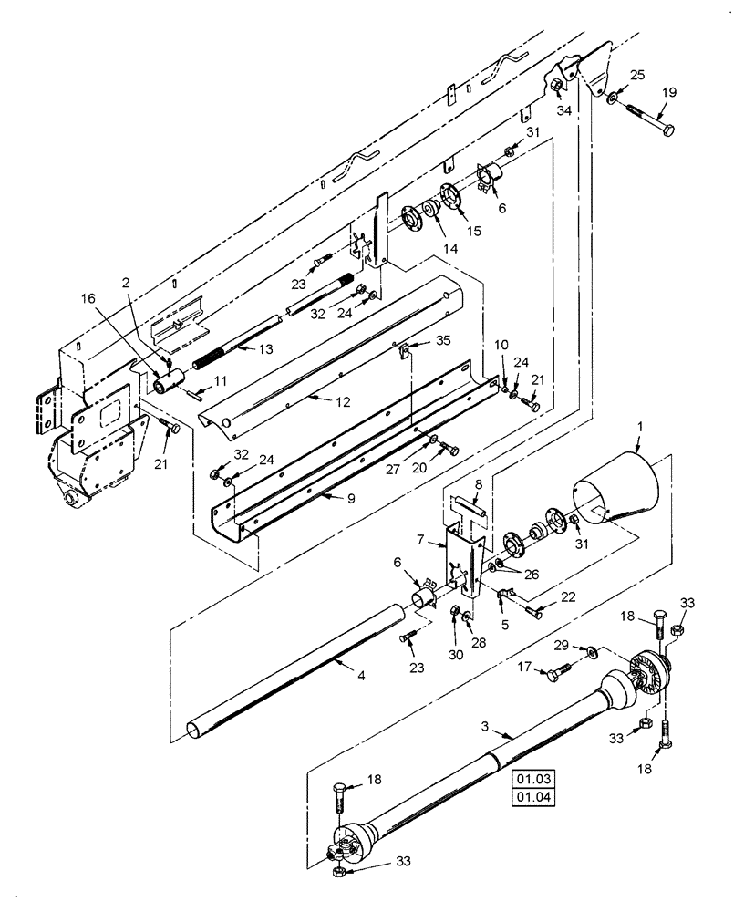 Схема запчастей Case IH DCX131 - (01.03[1]) - SWIVEL TONGUE DRIVE SHAFT (01) - PTO DRIVE SHAFT