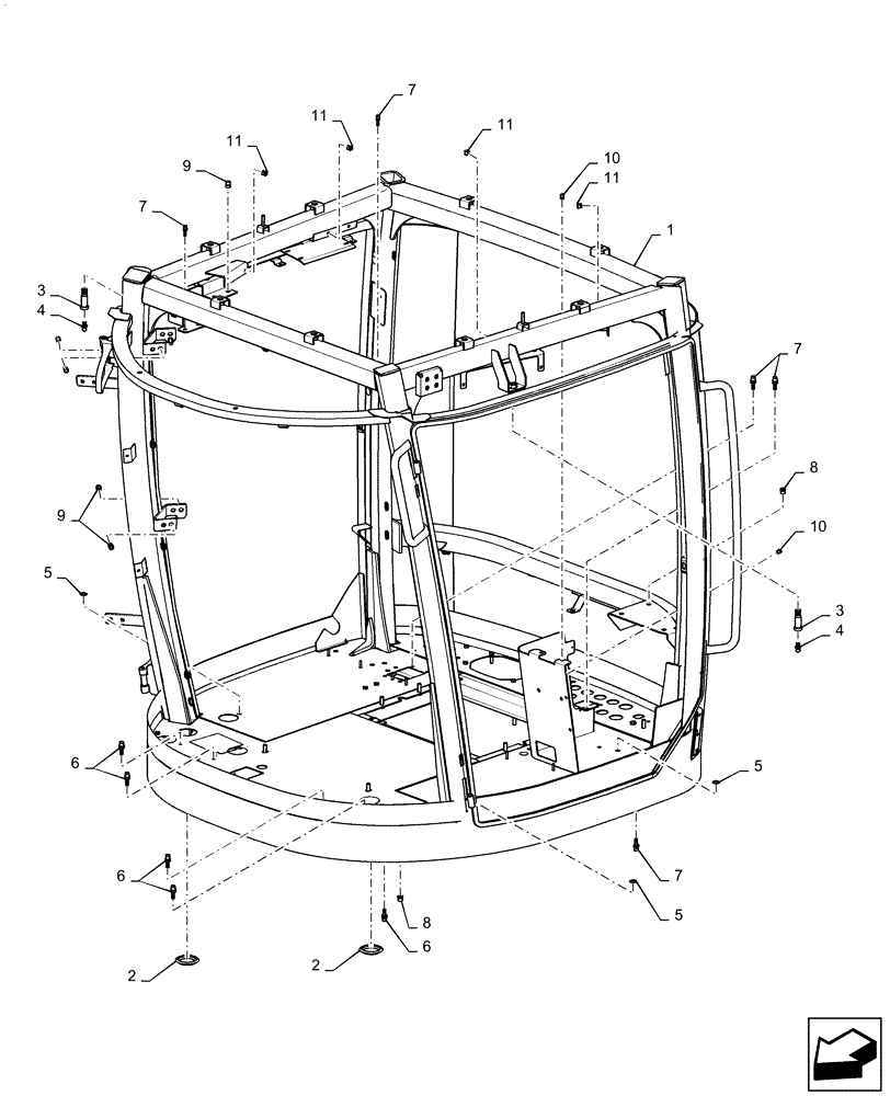 Схема запчастей Case IH STEIGER 580 - (90.150.060[01]) - CAB FRAME, W/O CAB SUSPENSION (BSN ZFF304558) (90) - PLATFORM, CAB, BODYWORK AND DECALS