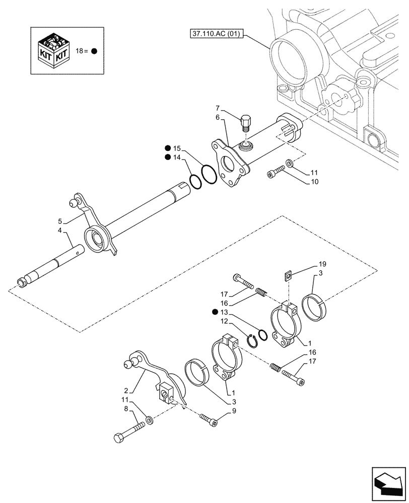 Схема запчастей Case IH FARMALL 75C - (37.110.AK[03]) - VAR - 390831 - HYDRAULIC LIFT, INSIDE, CONTROLS, SHAFT, LEVER (37) - HITCHES, DRAWBARS & IMPLEMENT COUPLINGS