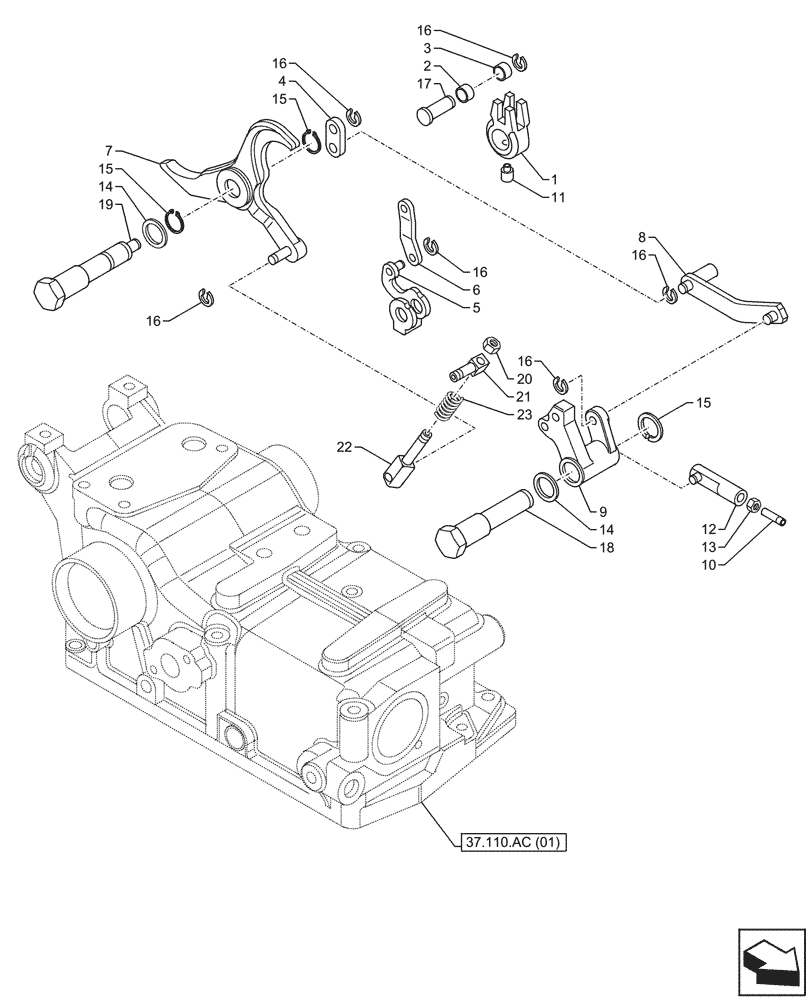 Схема запчастей Case IH FARMALL 75C - (37.110.AK[02]) - VAR - 390831 - HYDRAULIC LIFT, INSIDE, CONTROLS, TIE-ROD, LEVER (37) - HITCHES, DRAWBARS & IMPLEMENT COUPLINGS