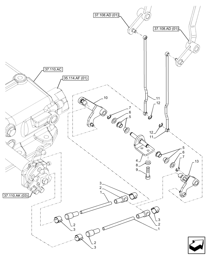 Схема запчастей Case IH FARMALL 65C - (37.108.AE) - VAR - 390831, 743595, 743596 - HYDRAULIC LIFT, LINK, ROD (37) - HITCHES, DRAWBARS & IMPLEMENT COUPLINGS