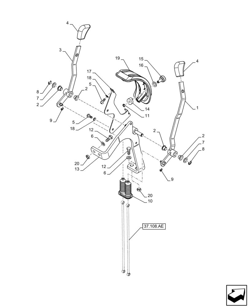 Схема запчастей Case IH FARMALL 75C - (37.108.AD[01]) - VAR - 390831, 743595, 743596 - HYDRAULIC LIFT, CONTROL LEVER (37) - HITCHES, DRAWBARS & IMPLEMENT COUPLINGS