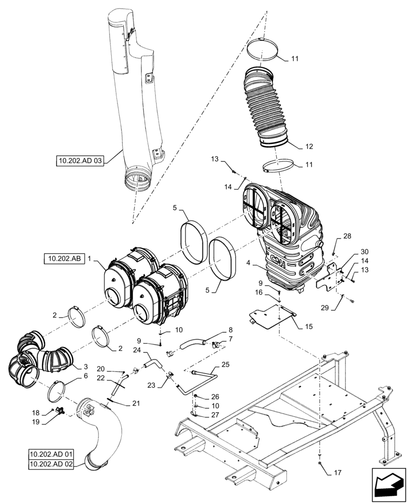 Схема запчастей Case IH QUADTRAC 500 - (10.202.BD[01]) - AIR PRE-CLEANER ASSY, 470, 500 (10) - ENGINE