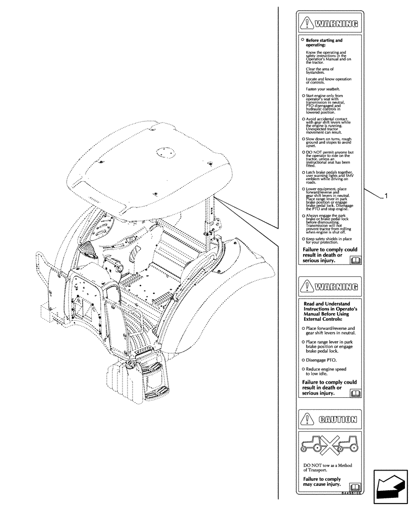 Схема запчастей Case IH FARMALL 75C - (90.108.AC[11]) - VAR - 334255, 334256, 334257 - DECALS, WARNING, NA, W/O CAB (90) - PLATFORM, CAB, BODYWORK AND DECALS