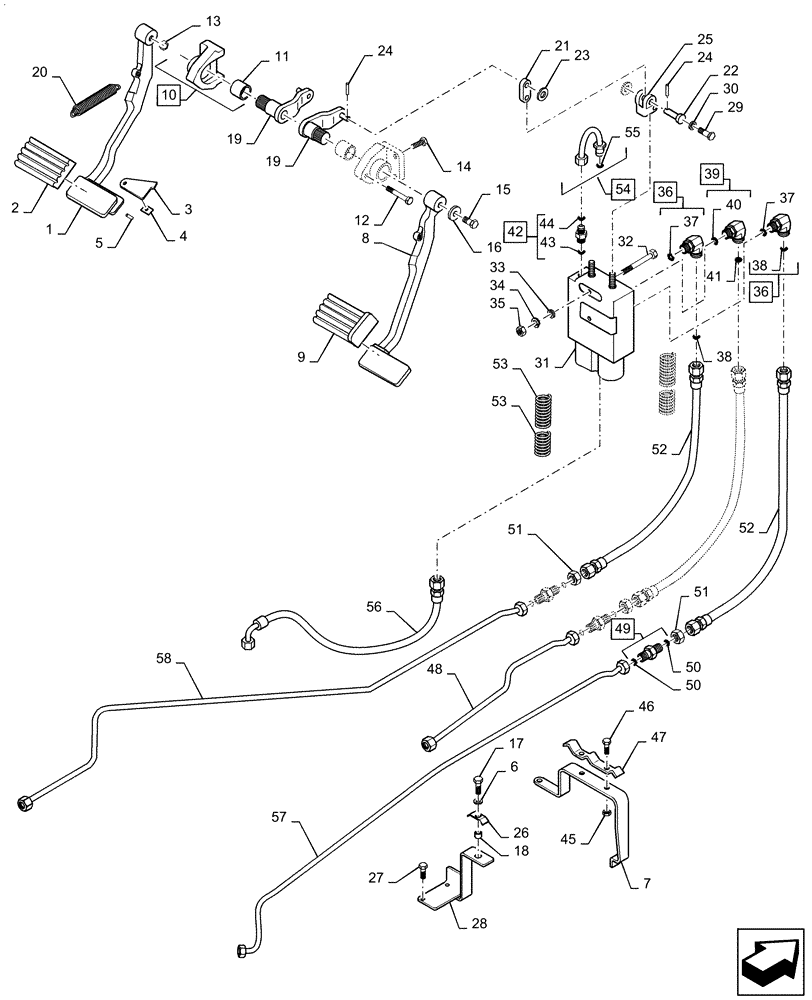 Схема запчастей Case IH 7140 - (7-002) - BRAKE PEDAL SYSTEM, PRIOR TO P.I.N. JJA0028200 (07) - BRAKES