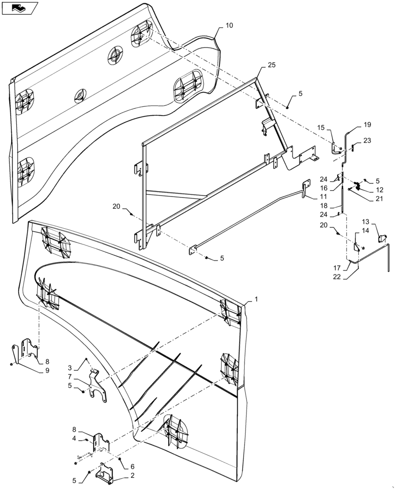 Схема запчастей Case IH 6130 - (90.105.BH[04]) - PANEL, BODY, RH (90) - PLATFORM, CAB, BODYWORK AND DECALS
