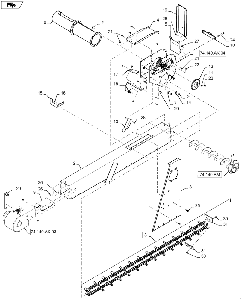 Схема запчастей Case IH 7140 - (74.140.AK[02]) - TAILINGS ELEVATOR, CHAIN (74) - CLEANING