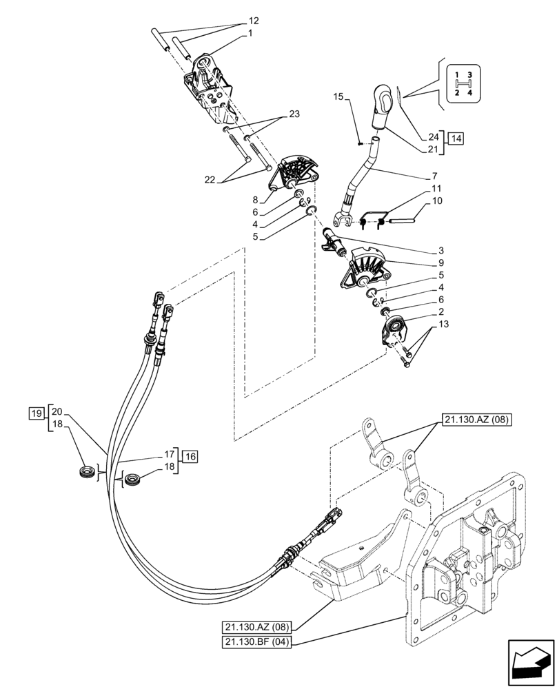 Схема запчастей Case IH FARMALL 65C - (21.134.AI[05]) - VAR - 330274, 330276, 332079, 334176, 743546, 744576 - TRANSMISSION CONTROL LEVER, GEARSHIFT, W/O CAB (21) - TRANSMISSION