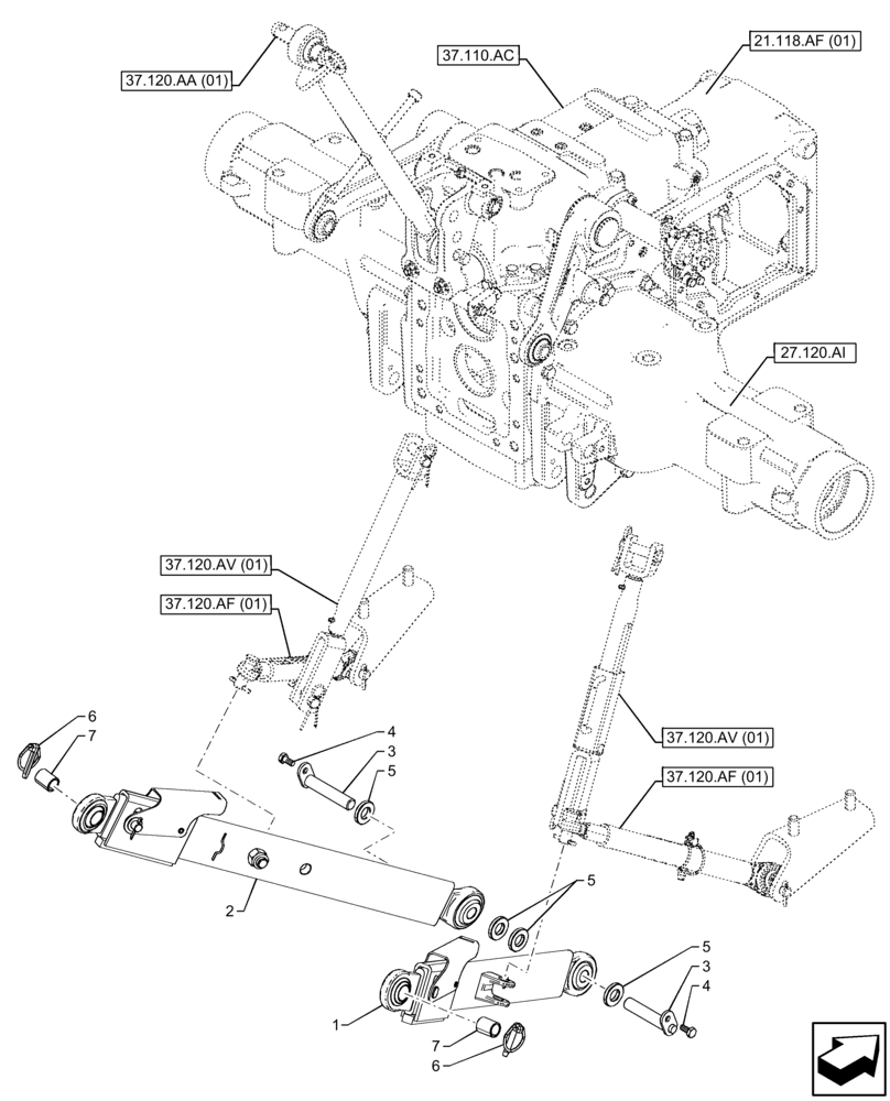Схема запчастей Case IH FARMALL 75C - (37.120.AO[01]) - VAR - 391953, 743598 - LOWER LINK, ARM (37) - HITCHES, DRAWBARS & IMPLEMENT COUPLINGS