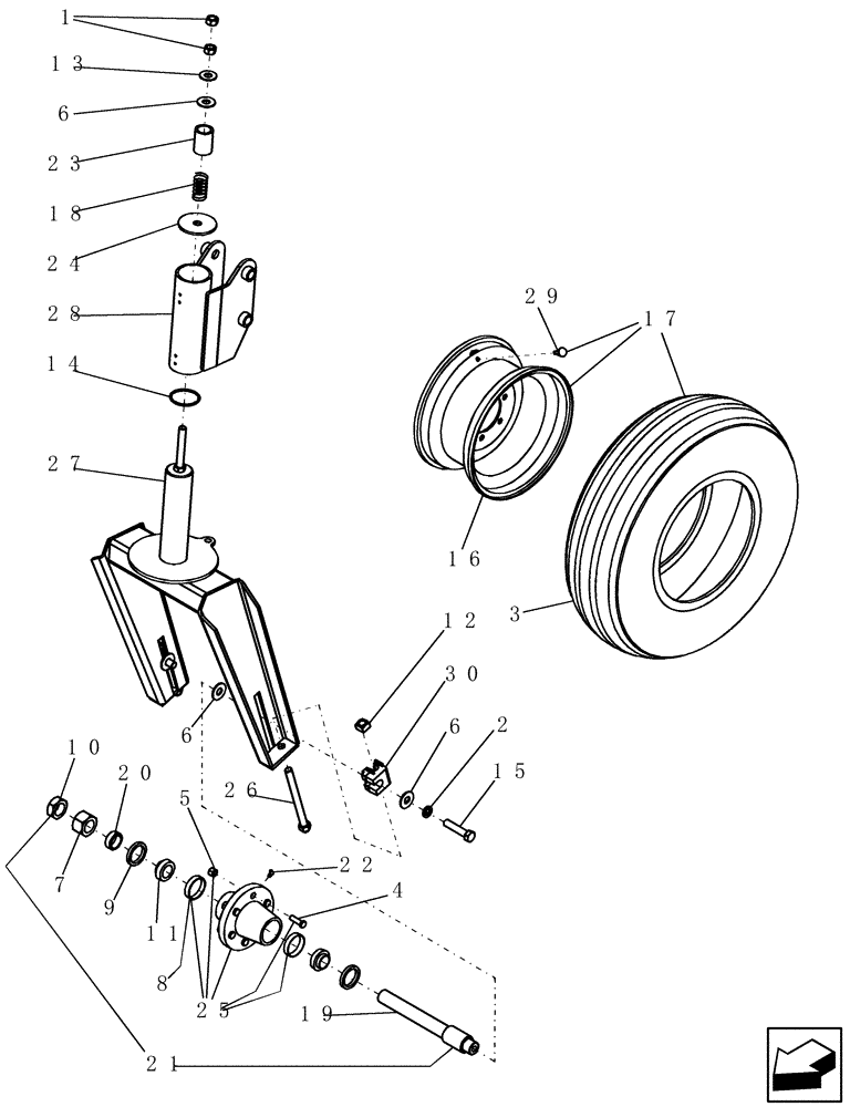 Схема запчастей Case IH 400 - (44.100.08) - LIGHT SINGLE CASTER ASSEMBLY - BOTTOM (44) - WHEELS