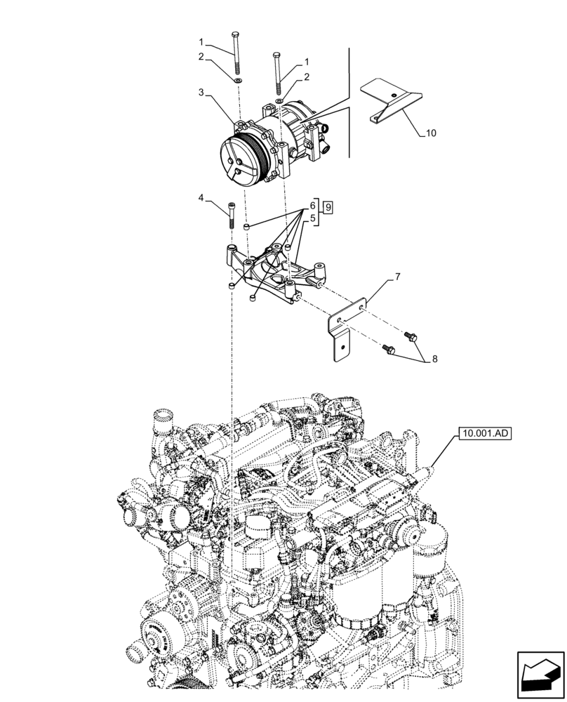 Схема запчастей Case IH FARMALL 65C - (50.200.AA) - VAR - 334183, 334211, 391606, 743496, 743573, 744588 - AIR CONDITIONER, COMPRESSOR, SUPPORT (50) - CAB CLIMATE CONTROL