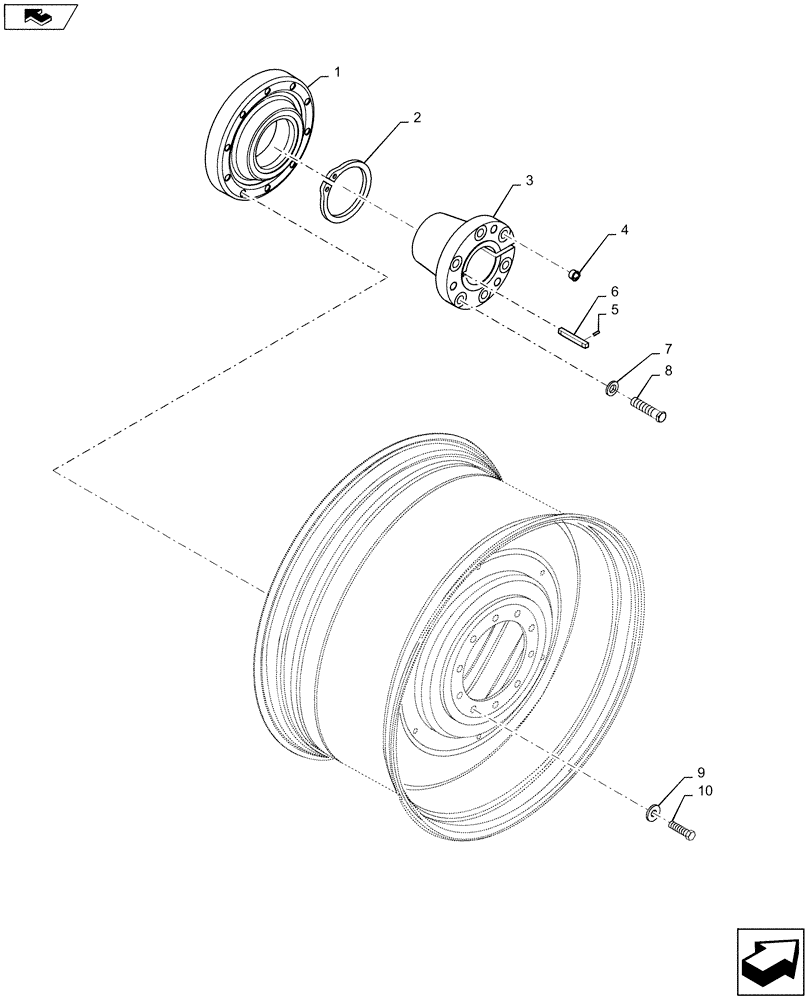 Схема запчастей Case IH MAGNUM 370 - (44.520.AB[02]) - VAR- 429357 - REAR WHEEL, HUB ASSY, 10X335 5" HD AXLE - LONG KEY (44) - WHEELS