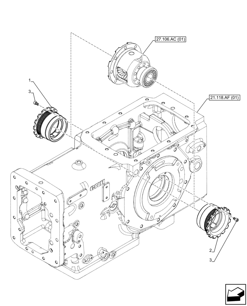 Схема запчастей Case IH FARMALL 85C - (27.106.AR[01]) - VAR - 390411 - DIFFERENTIAL GEAR, SUPPORT (27) - REAR AXLE SYSTEM