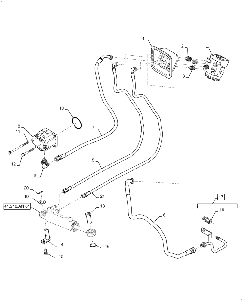 Схема запчастей Case IH FARMALL 30C - (41.216.AN[02]) - STEERING CYLINDER AND LINES, MECH, FARMALL 30C, 35C (41) - STEERING