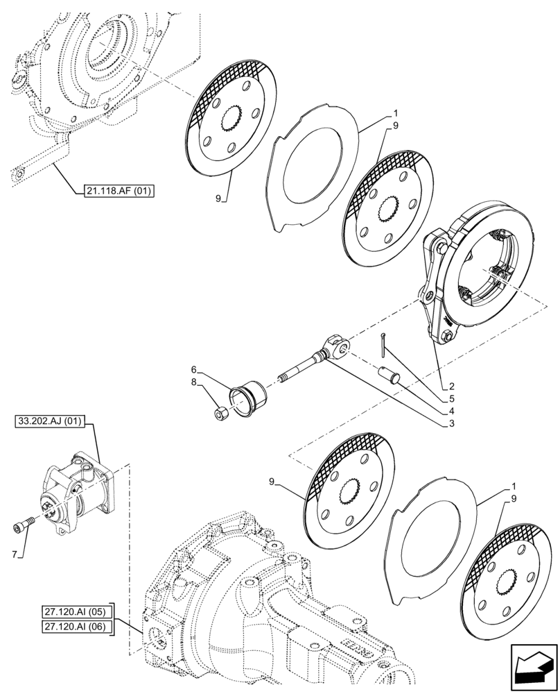 Схема запчастей Case IH FARMALL 85C - (33.202.AK[01]) - VAR - 333411 - BRAKE DISC (33) - BRAKES & CONTROLS