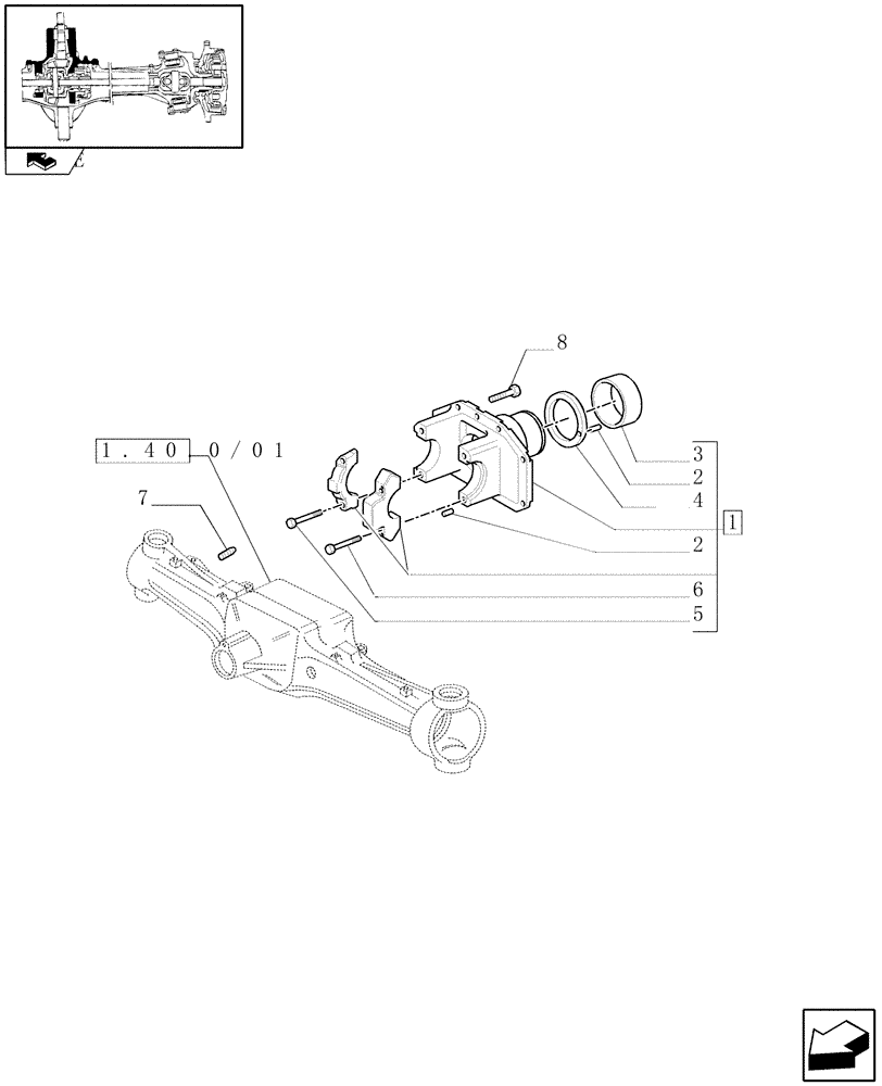 Схема запчастей Case IH MAXXUM 140 - (1.40.0/05) - (CL.3) FRONT AXLE WITH HYDR. DIFFER. LOCK AND STEERING SENSOR - SUPPORT (04) - FRONT AXLE & STEERING