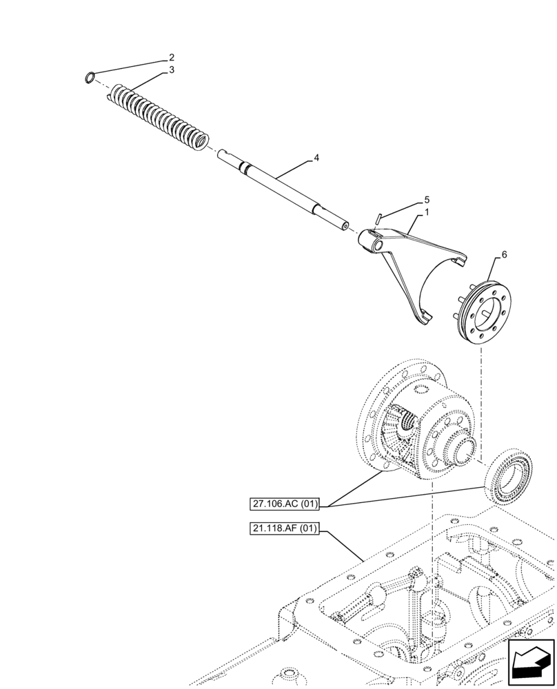 Схема запчастей Case IH FARMALL 105C - (27.106.AK[01]) - VAR - 390381 - DIFFERENTIAL LOCK, MECHANICAL (27) - REAR AXLE SYSTEM