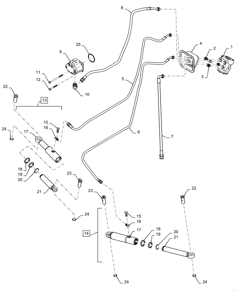 Схема запчастей Case IH FARMALL 40C - (41.216.AN[04]) - STEERING CYLINDER AND LINES, HST, FARMALL 40C, 50C (41) - STEERING