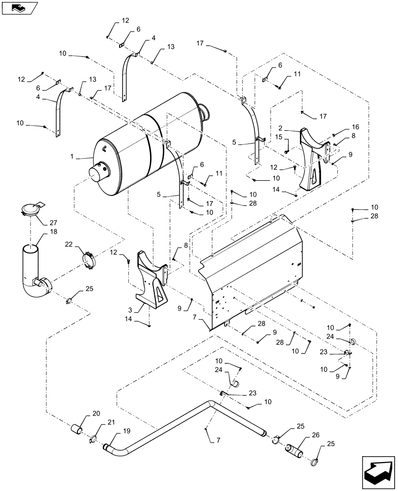 Схема запчастей Case IH 7140 - (10.254.AI[06]) - MUFFLER ASSY W/ SHIELD (10) - ENGINE