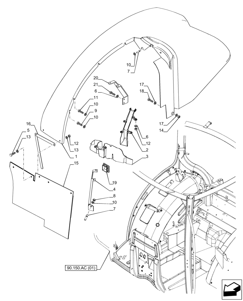 Схема запчастей Case IH PUMA 185 CVT - (90.116.AC[13]) - VAR - 758339, 758340, 758341- WIDE REAR FENDERS, EXTENSION (90) - PLATFORM, CAB, BODYWORK AND DECALS