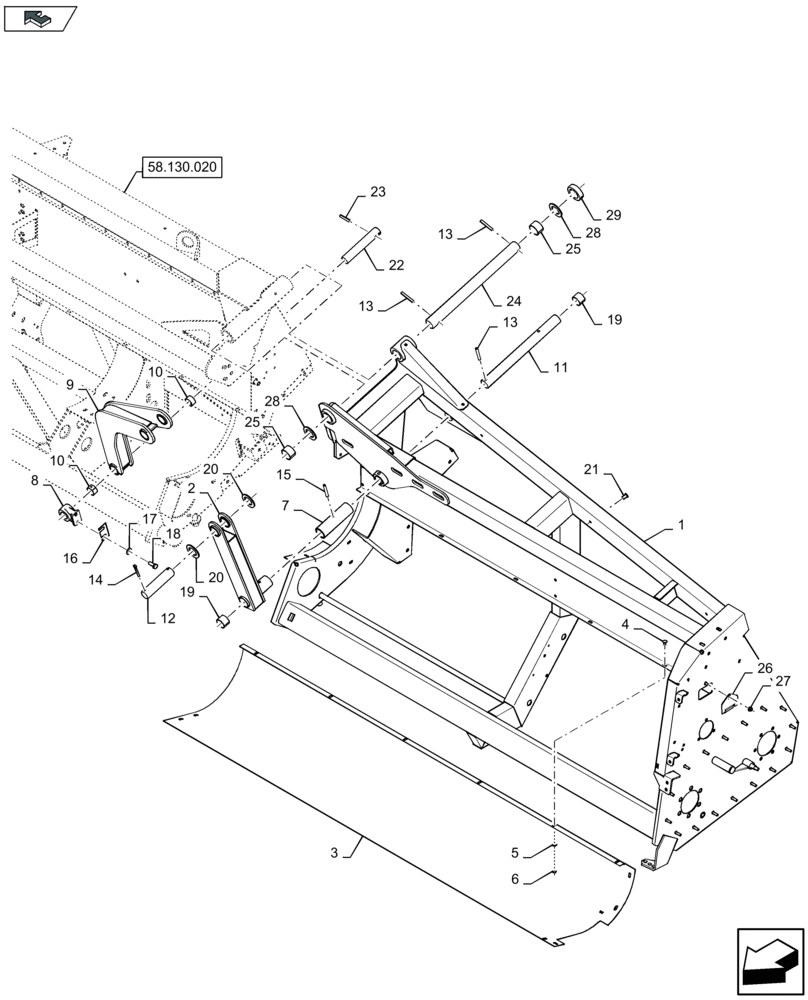 Схема запчастей Case IH 4412F-30 - (58.130.010) - HEADER FRAME, LH (58) - ATTACHMENTS/HEADERS