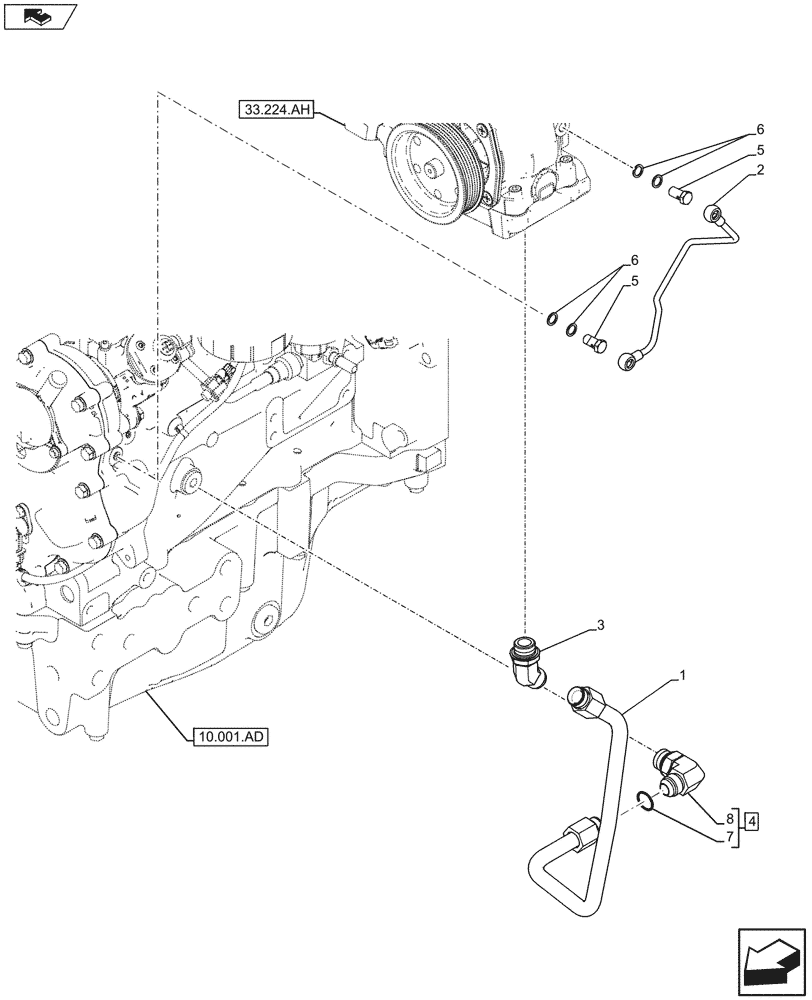 Схема запчастей Case IH FARMALL 115U - (33.224.AM[01]) - VAR - 330335, 331335 - COMPRESSOR, LUBRICATION LINE, ISO (33) - BRAKES & CONTROLS
