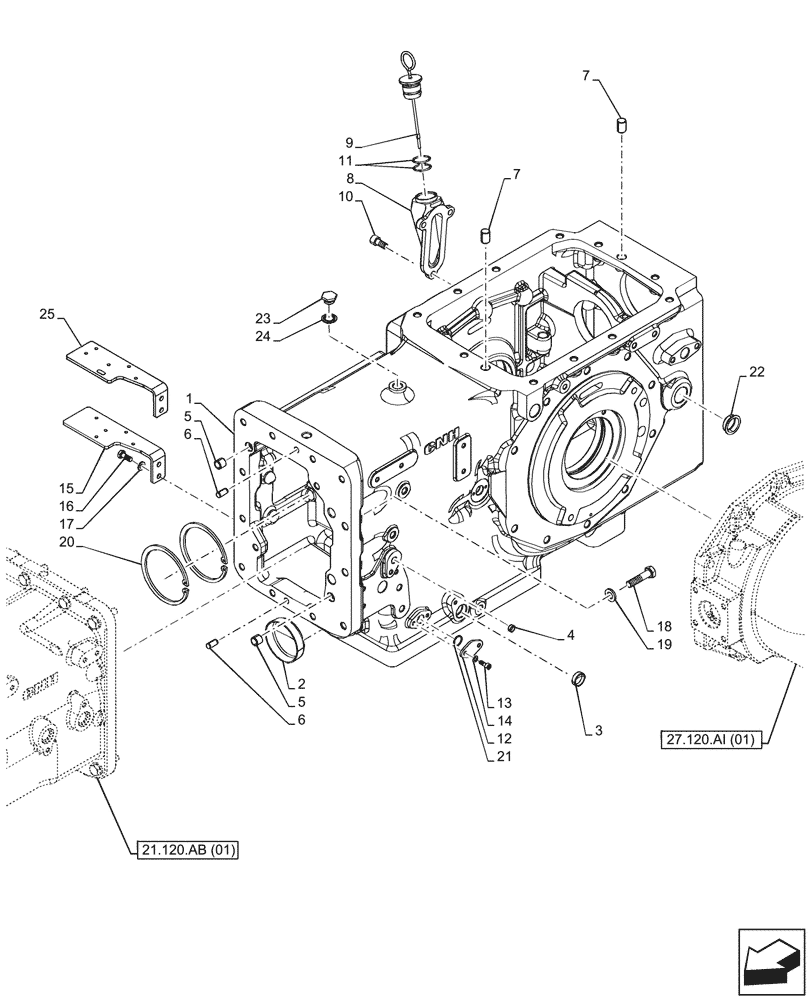 Схема запчастей Case IH FARMALL 105C - (21.118.AF[01]) - VAR - 330581 - TRANSMISSION, DRIVE, HOUSING, 2WD (21) - TRANSMISSION